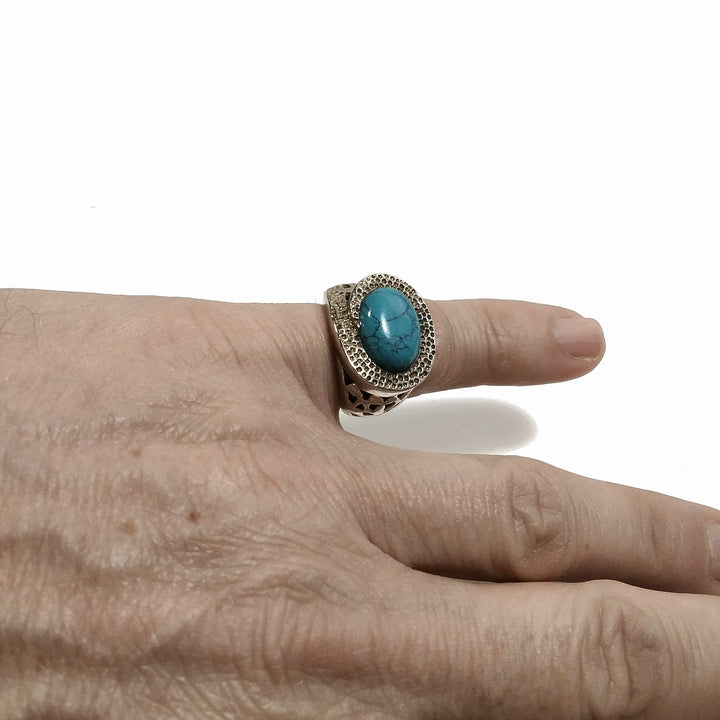 ANELLO Barocco artigianale in ottone | Howlite Turchese | Gioielli in ottone