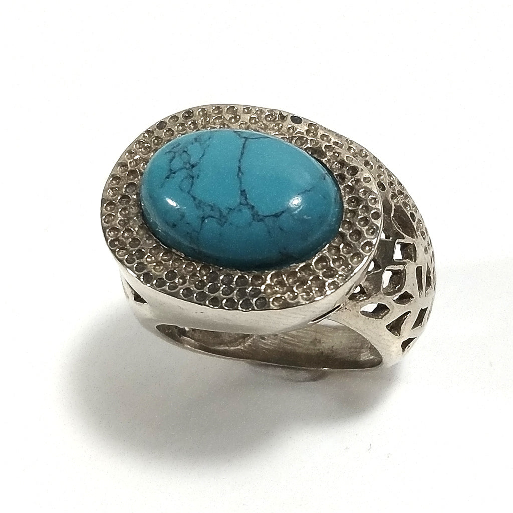 ANELLO Barocco artigianale in ottone | Howlite Turchese | Gioielli in ottone