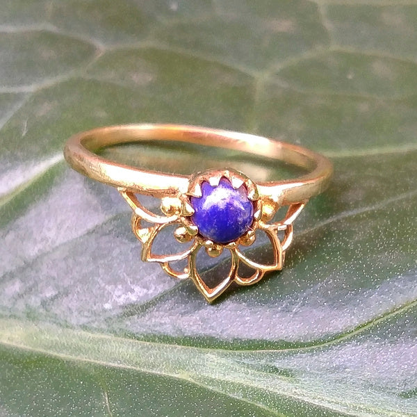ANELLO Fiore di Loto etnico PADMA in ottone con pietra
