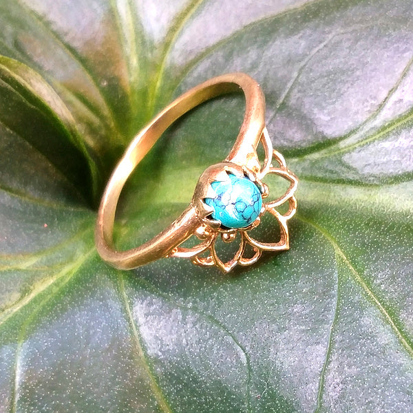 ANELLO Fiore di Loto etnico PADMA in ottone con pietra