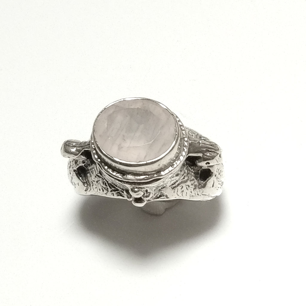 ANELLO ETNICO in argento 925 ANELLO artigianale Pietra di Luna , Quarzo rosa | PAVONE