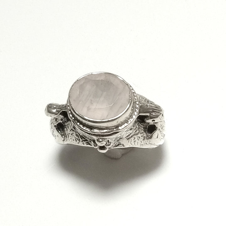 ANELLO ETNICO in argento 925 ANELLO artigianale Pietra di Luna , Quarzo rosa | PAVONE