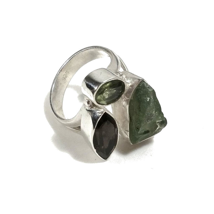 ANELLO artigianale in argento 925 ANELLO artigianale Peridoto - Quarzo fumé | Albero della vita