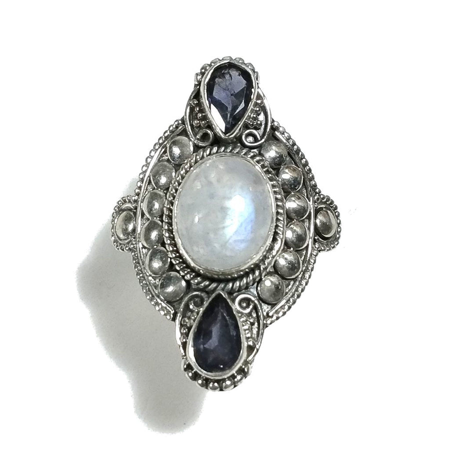 Anello con pietra in argento 925 con Pietra di luna e iolite | GIOIELLI IN ARGENTO