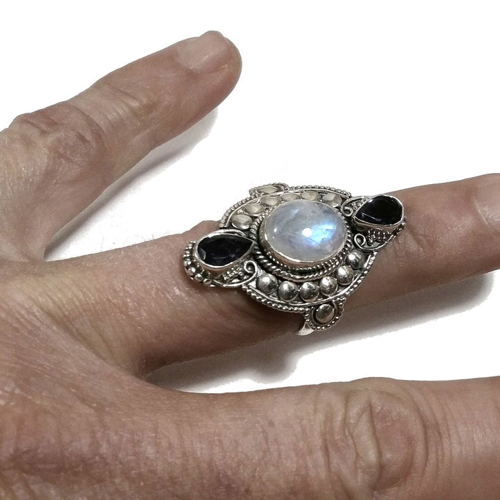 Anello con pietra in argento 925 con Pietra di luna e iolite | GIOIELLI IN ARGENTO