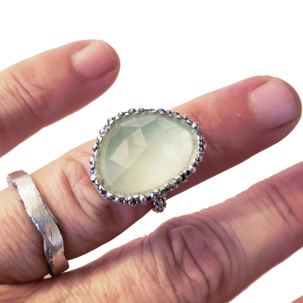 Anello con pietra in argento 925 ANELLO artigianale prehnite | Gioielli ARGENTO