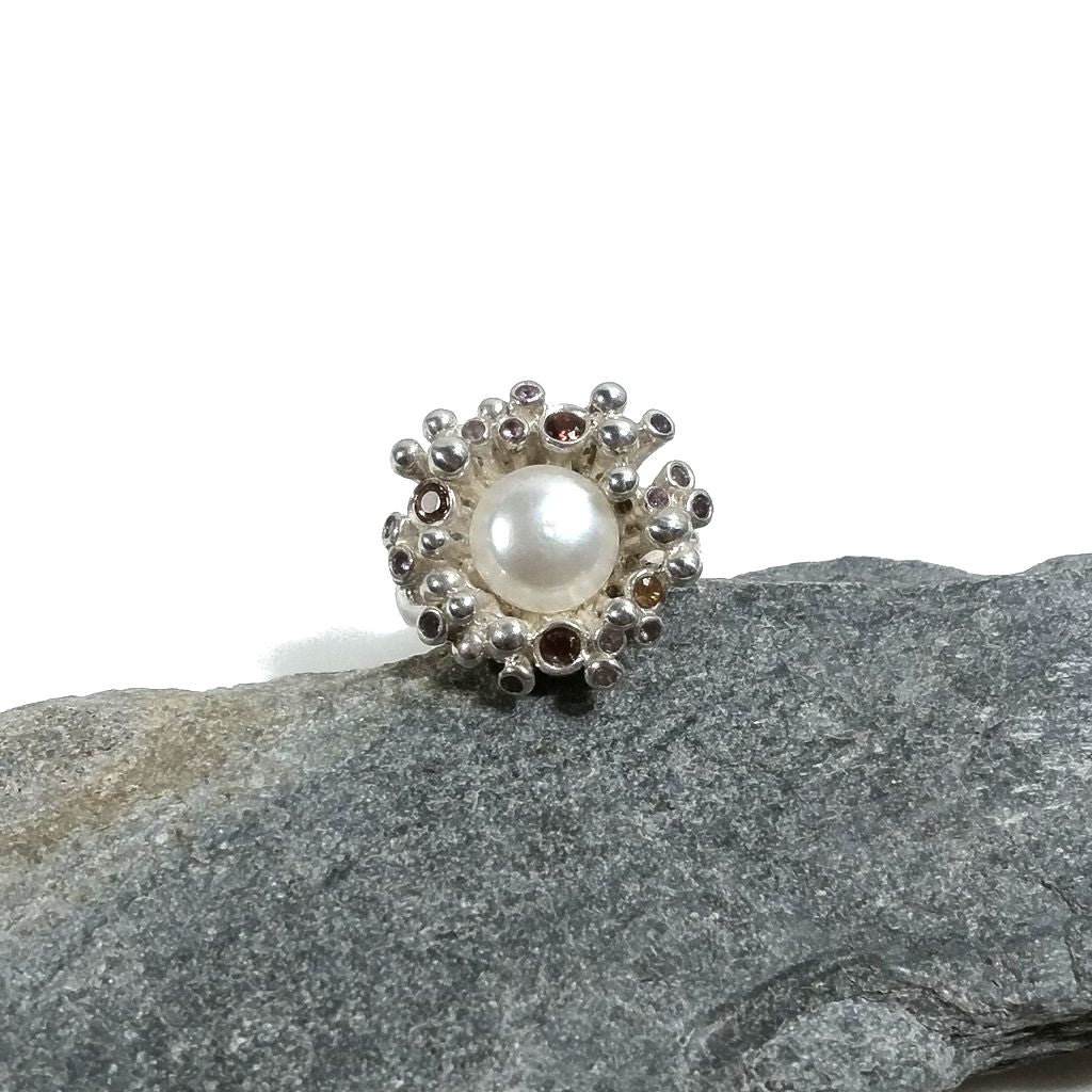 ANELLO artigianale in argento 925 con Perla - Granato | Gioielli in argento