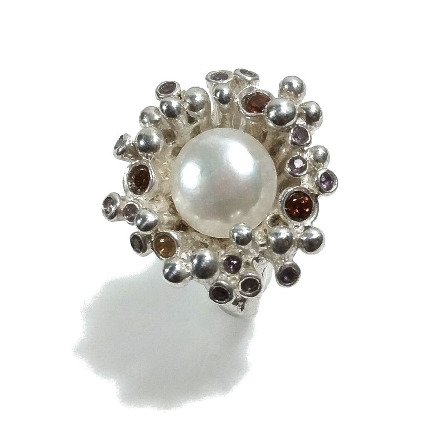 ANELLO artigianale in argento 925 con Perla - Granato | Gioielli in argento