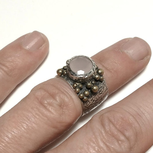 ANELLO artigianale in argento 925 con Quarzo rosa | GIOIELLI IN ARGENTO