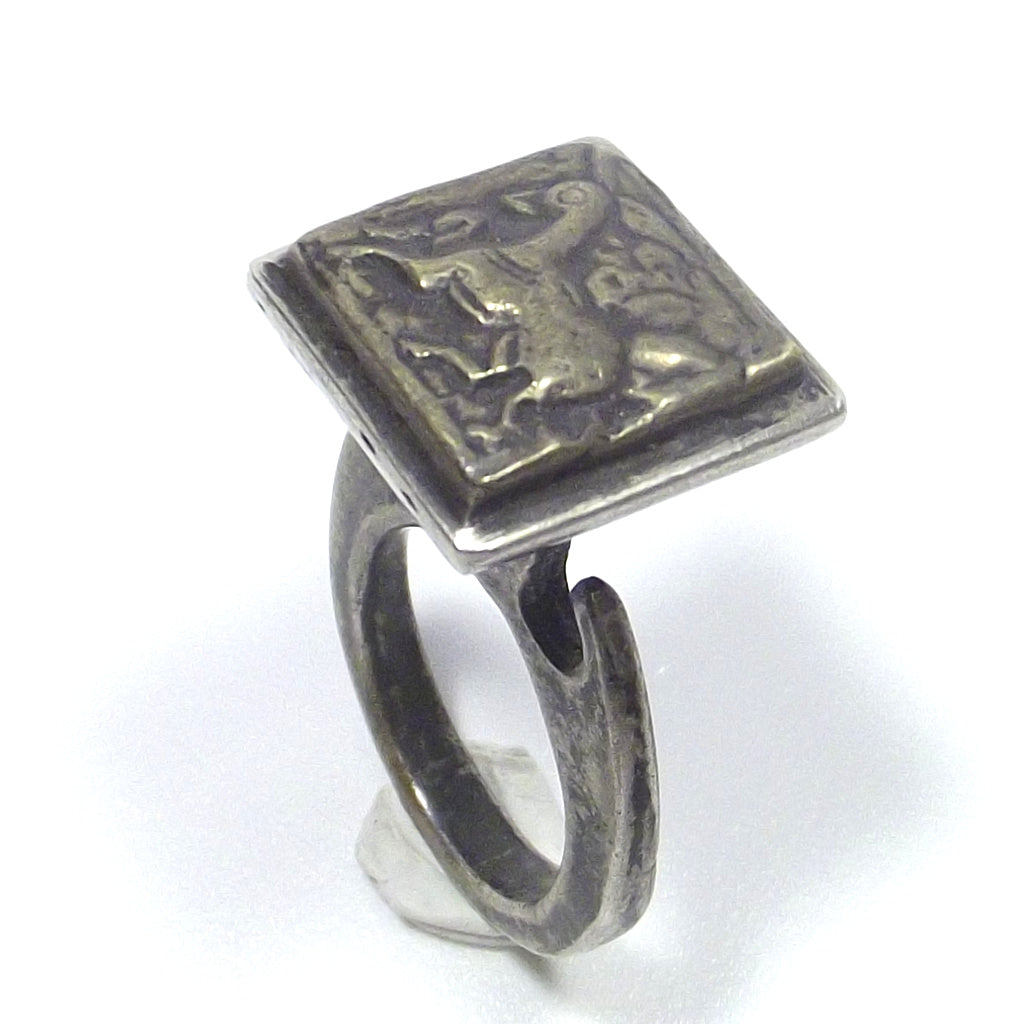 Anello SIGILLO etnico argento antico - emblema cavallo