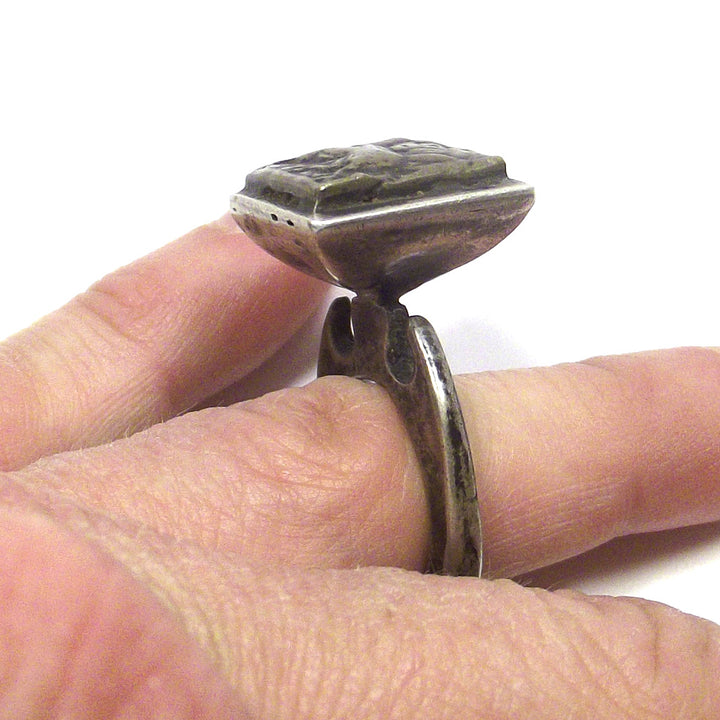 Antique silver ETHNIC SEAL ring - horse emblem