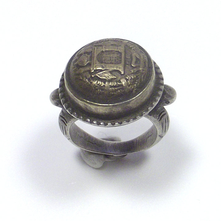 Anello SIGILLO etnico argento antico - emblema moschea