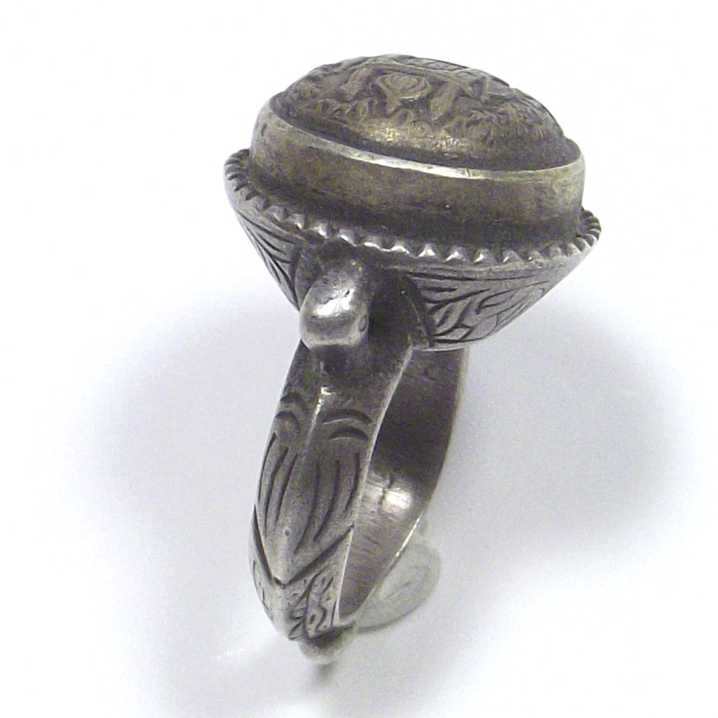 Antique silver ETHNIC SEAL ring - mosque emblem