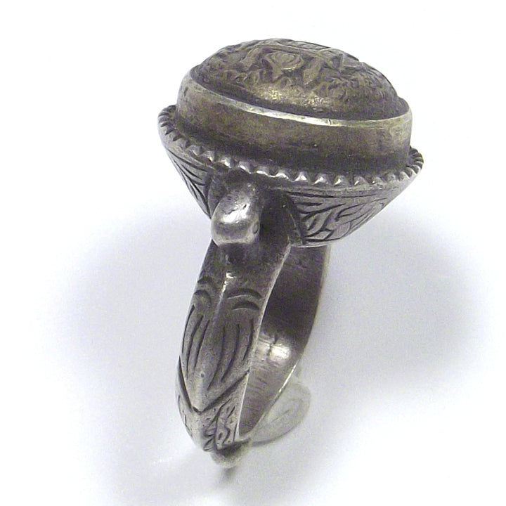 Antique silver ETHNIC SEAL ring - mosque emblem