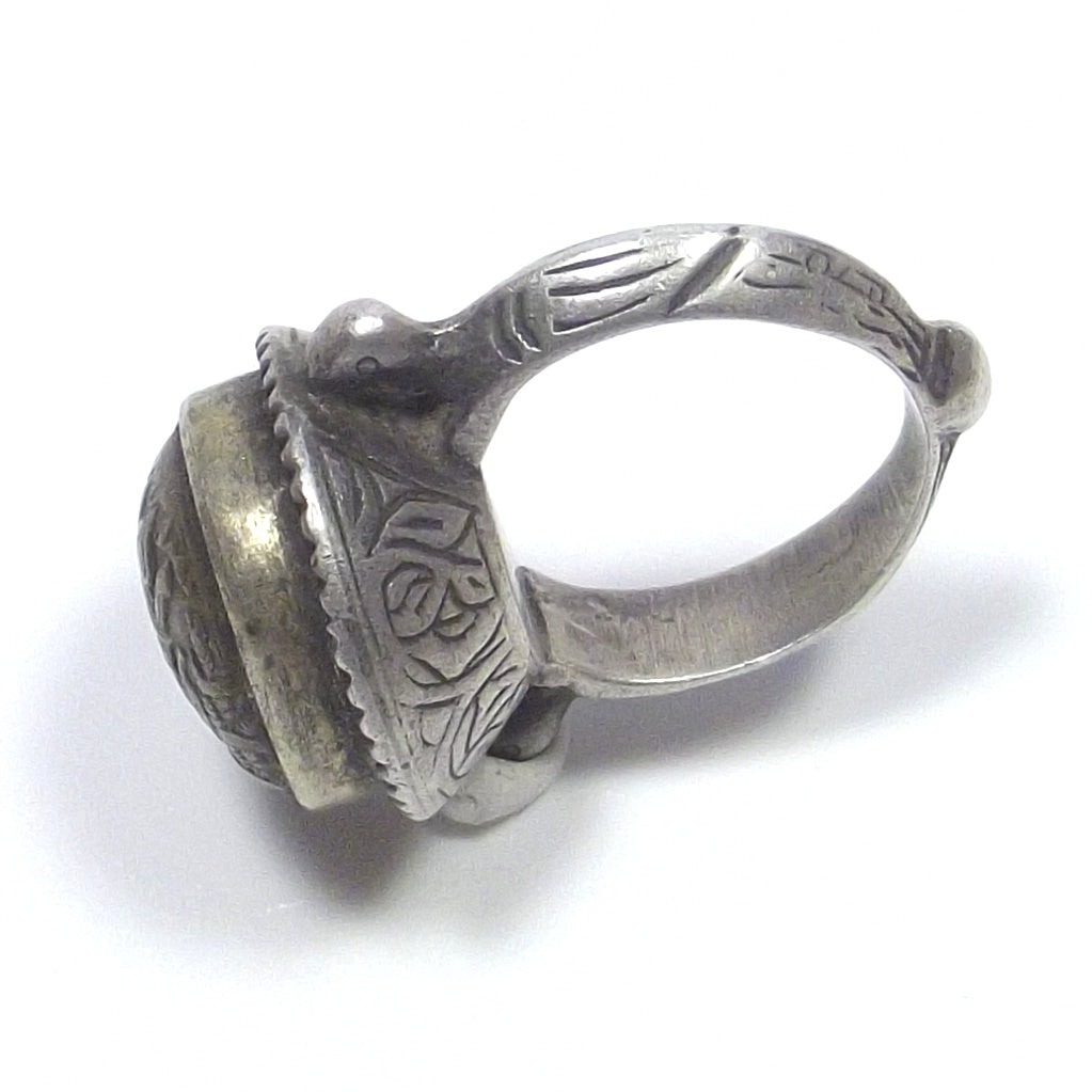 Antique silver ETHNIC SEAL ring - mosque emblem