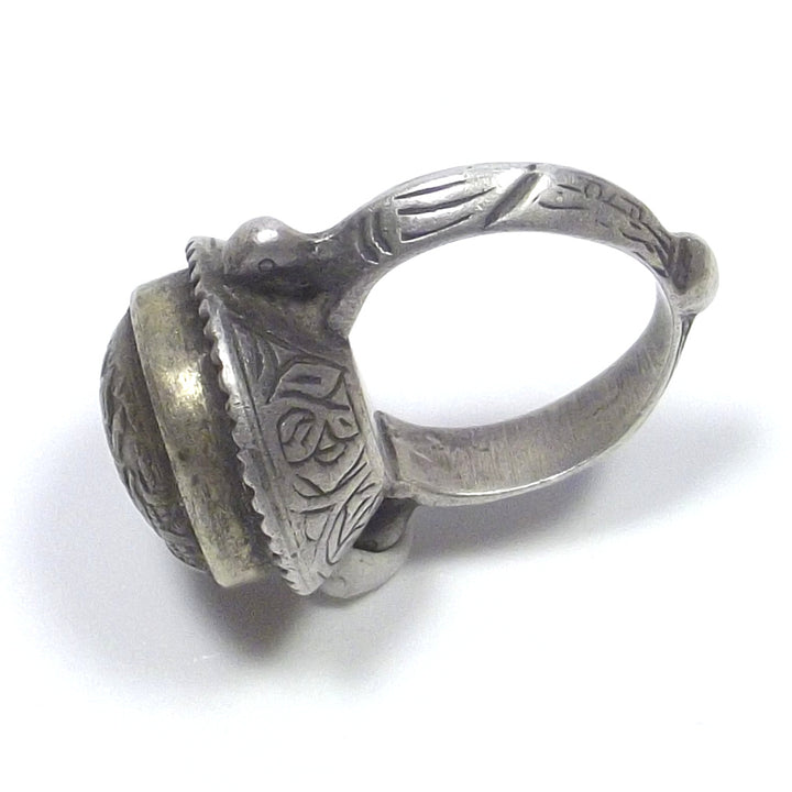 Antique silver ETHNIC SEAL ring - mosque emblem