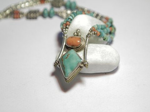 freeitalianjewels - Collana Tibet argento CORALLO e TURCHESE - ilmondodiwit - Collana