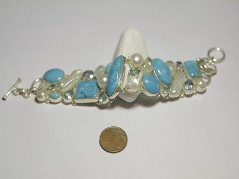 Women's silver bracelet TURQUOISE, MOONSTONE, PEARL