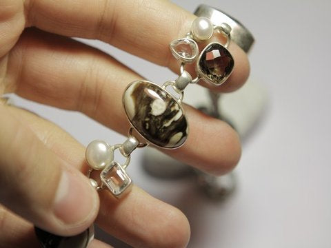 Women's silver bracelet JASPER, SMOKE QUARTZ, PEARL
