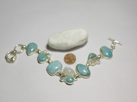 LARIMAR silver bracelet, BLUE TOPAZ, MOONSTONE