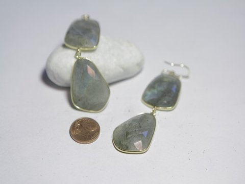 EARRINGS with stone in silver and LABRADORITE long - woman