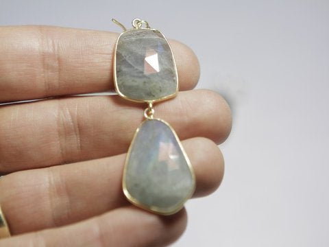EARRINGS with stone in silver and LABRADORITE long - woman