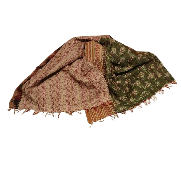 Sciarpa KANTHA con tessuti vintage misto seta ricamo a mano verde ganesh