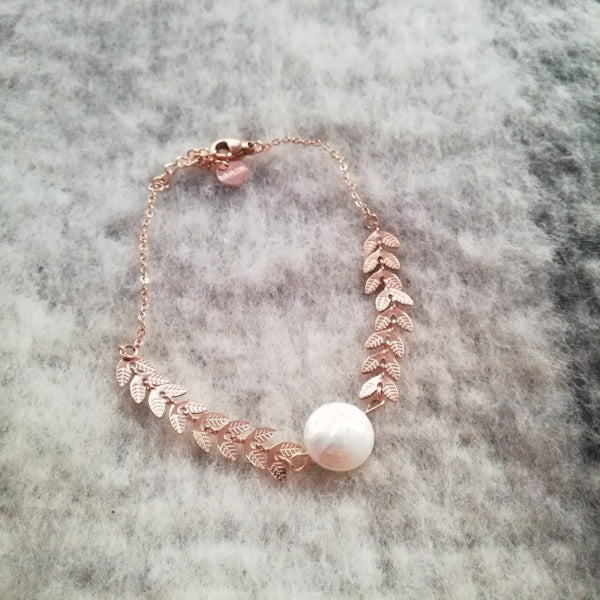 BRACCIALE OLIVIA con perla in acciaio rosé 316 L Chirurgico