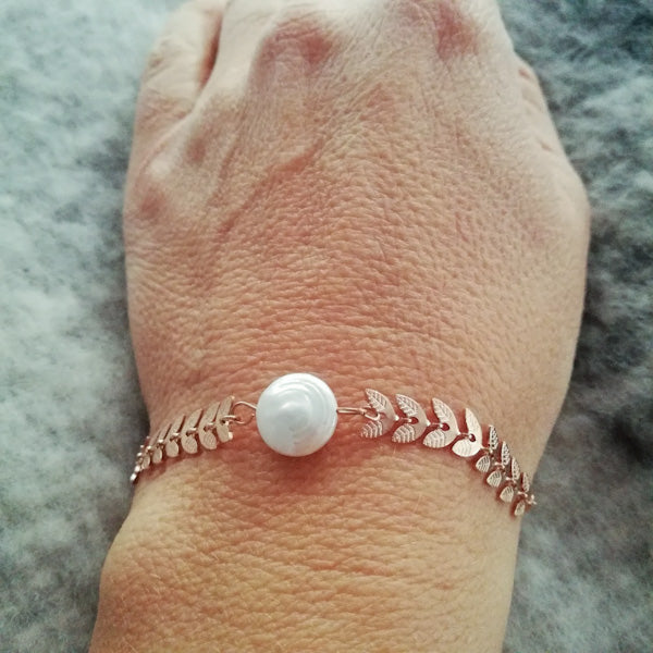 BRACCIALE OLIVIA con perla in acciaio rosé 316 L Chirurgico