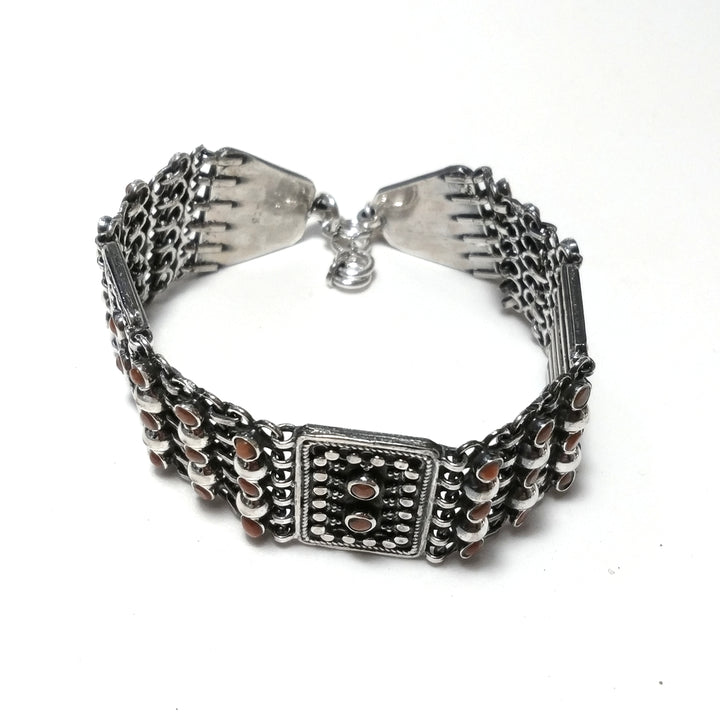 Bracciale ETNICO in argento 925 con Corallo , Perla | GIOIELLI ETNICI