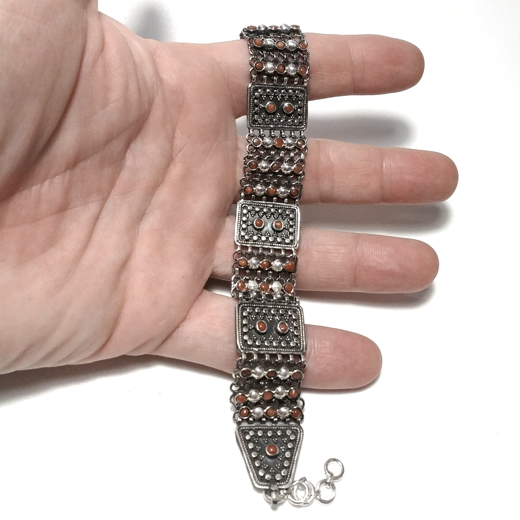 Bracciale ETNICO in argento 925 con Corallo , Perla | GIOIELLI ETNICI