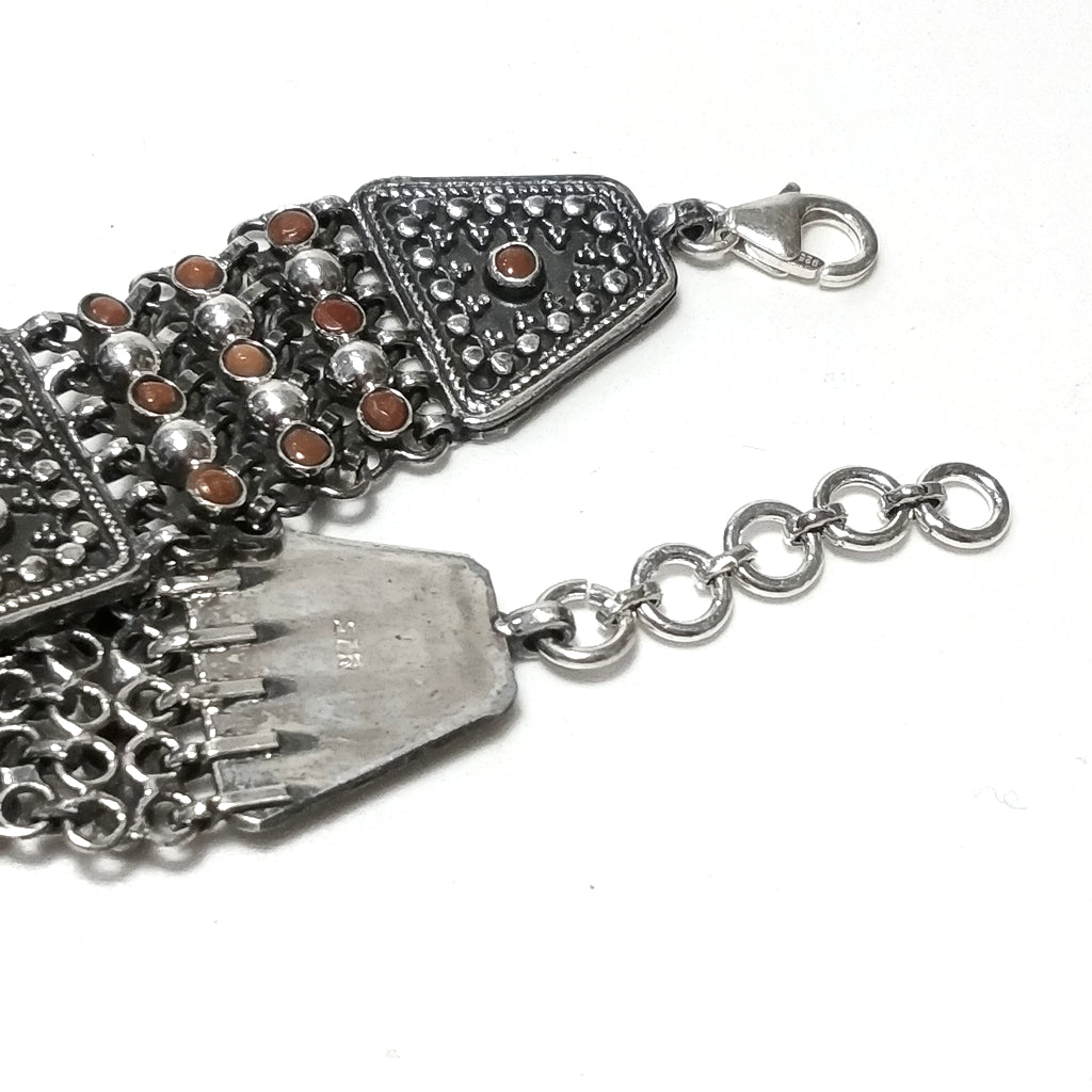 Bracciale ETNICO in argento 925 con Corallo , Perla | GIOIELLI ETNICI