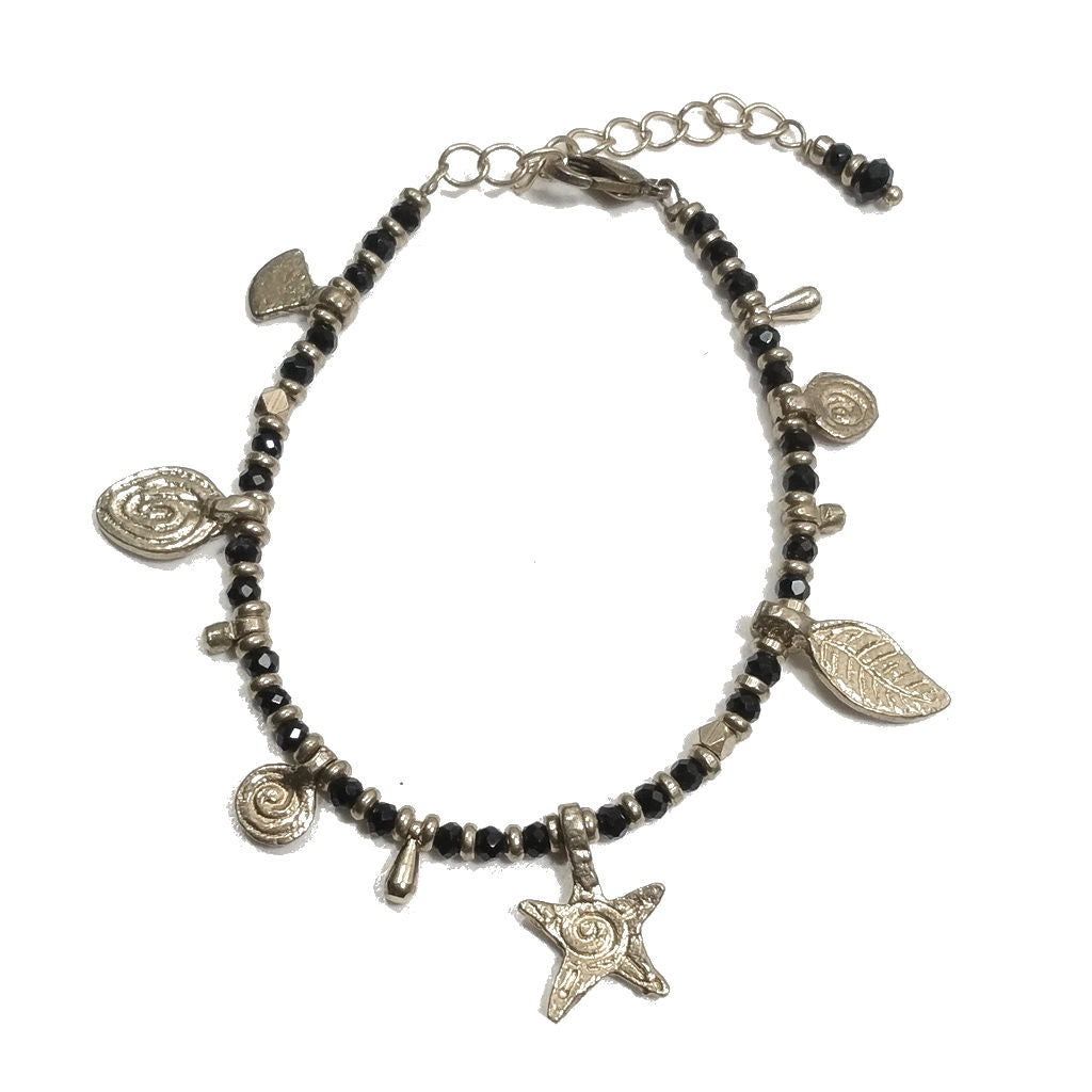 Bracciale artigianale in ottone STELLA SPIRALE FIORI | Bracciale ottone