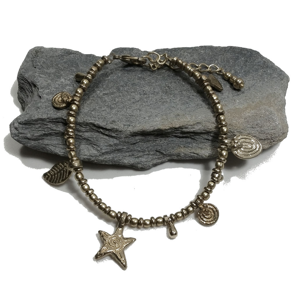 Bracciale artigianale in ottone STELLA SPIRALE FIORI | Bracciale ottone