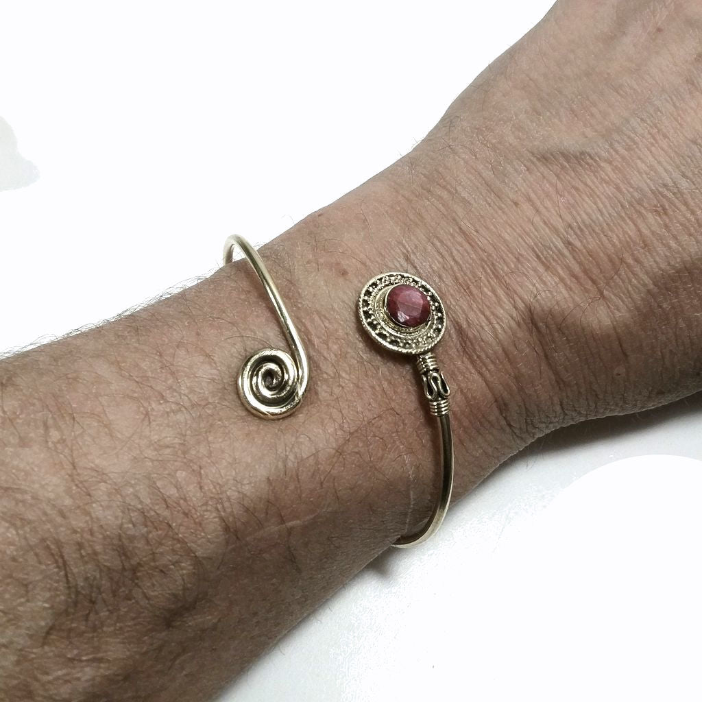 Brass bracelet Handcrafted Ruby and Turquoise Spiral bracelet | Brass BRACELET