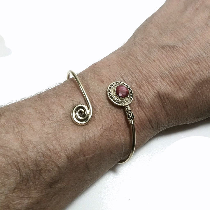 Brass bracelet Handcrafted Ruby and Turquoise Spiral bracelet | Brass BRACELET