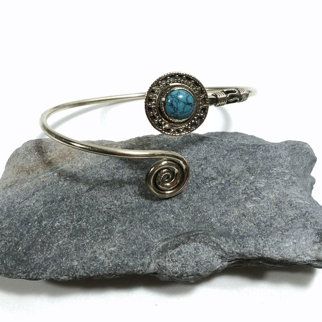 Brass bracelet Handcrafted Ruby and Turquoise Spiral bracelet | Brass BRACELET