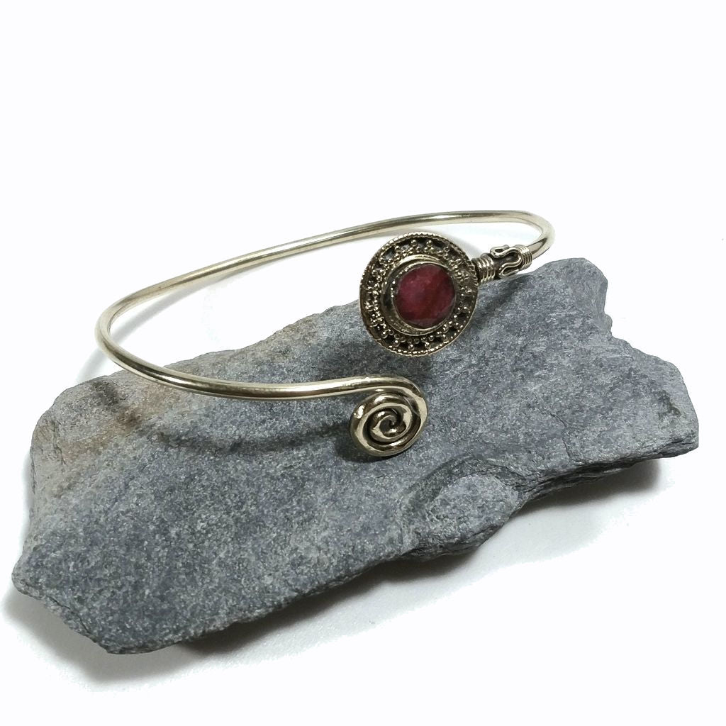 Brass bracelet Handcrafted Ruby and Turquoise Spiral bracelet | Brass BRACELET