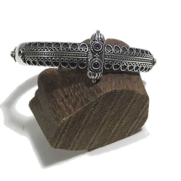 Bracciale etnico NUTAN in argento rigido com AMETISTA | Gioielli etnici Il mondo di Wit