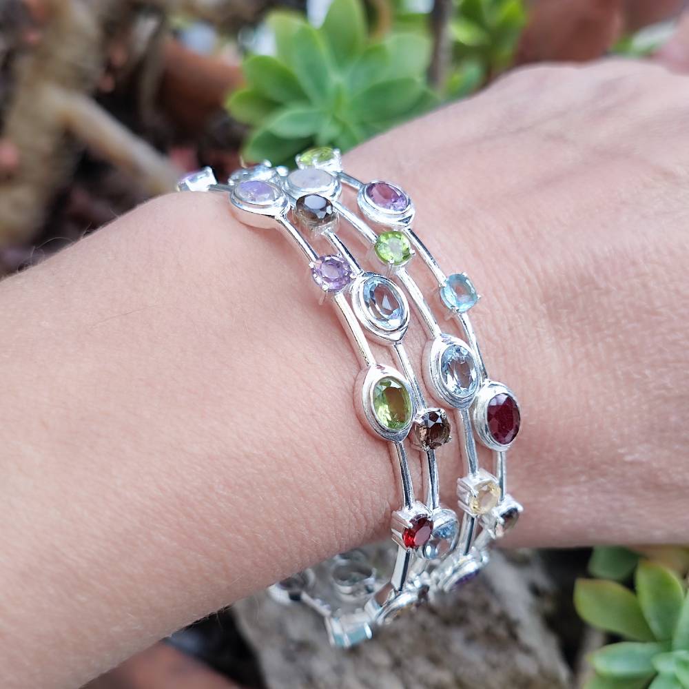 Bracciale rigido in argento 925 multipietra - KILLANUR