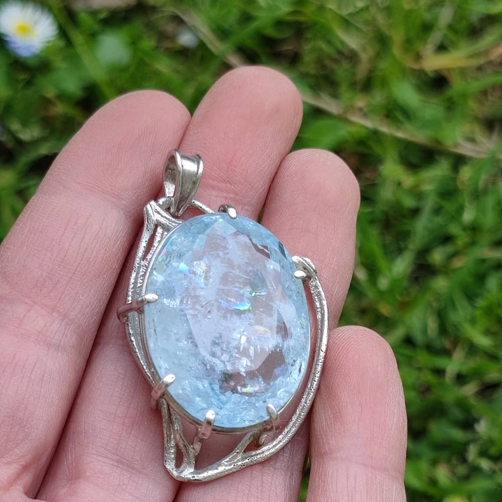 Ciondolo ACQUAMARINA in argento 925 Ciondolo artigianale