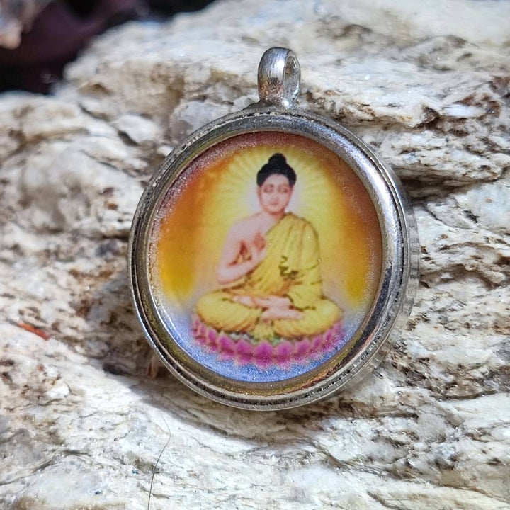 Traditional Indian brass pendant with sitting Buddha