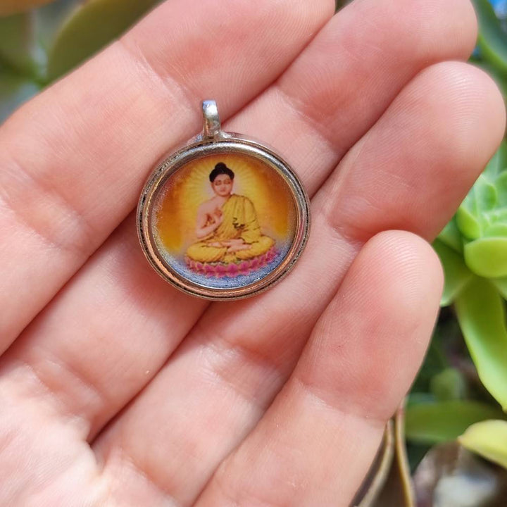 Traditional Indian brass pendant with sitting Buddha