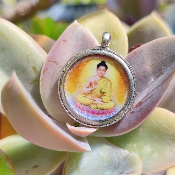 Traditional Indian brass pendant with sitting Buddha