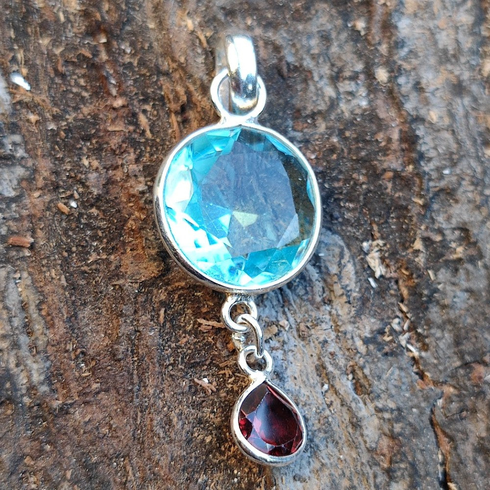 Ciondolo AAGNEY con pietra TOPAZIO e GRANATO in argento 925 Ciondolo artigianale