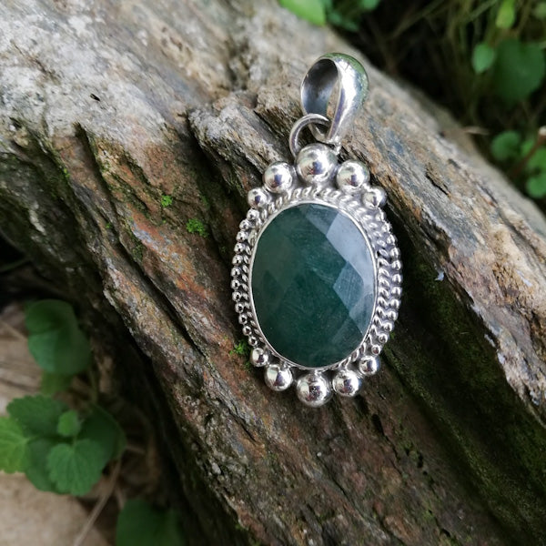 Ciondolo SHIDDI con ONICE verde in argento 925 Ciondolo artigianale