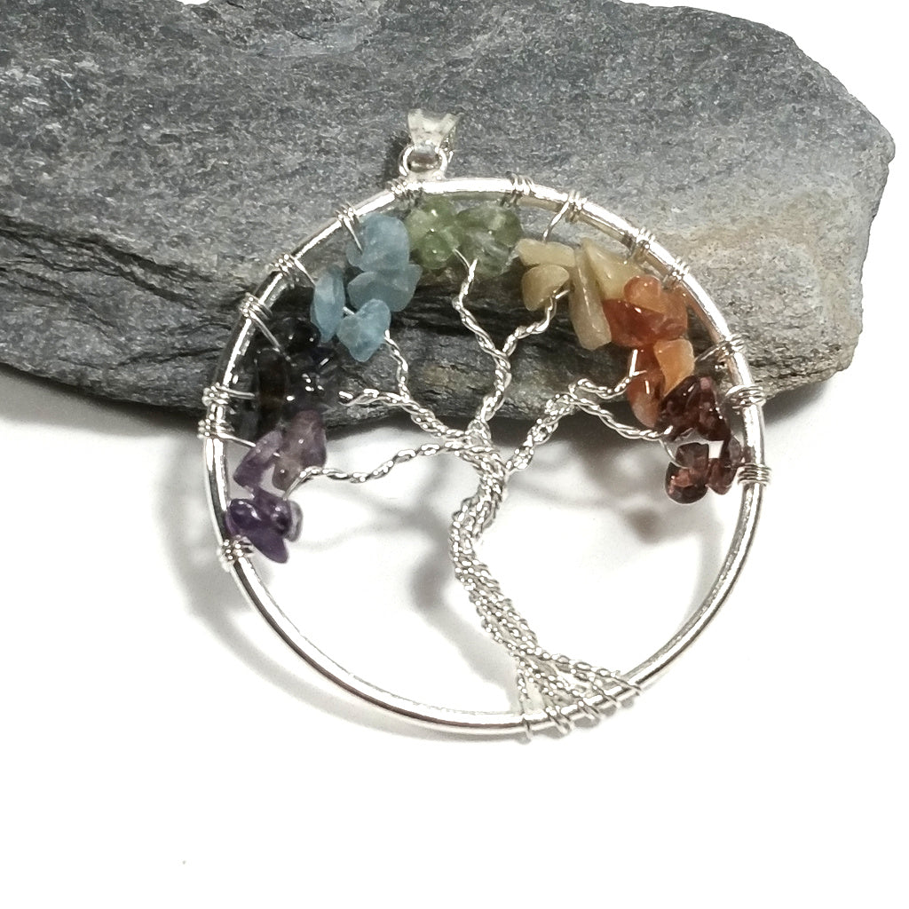 Ciondolo in argento 925 Ciondolo artigianale | Albero della vita con pietre