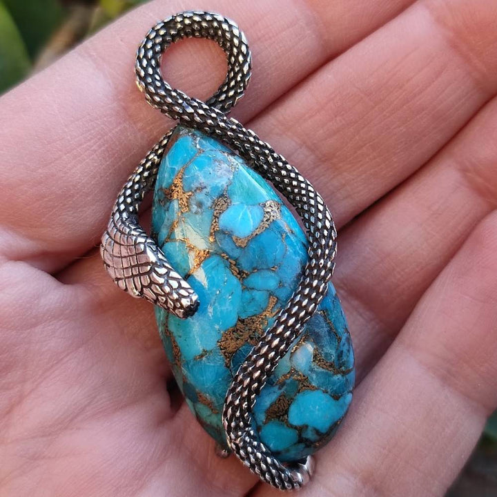 YAMIR pendant with TURQUOISE, OBSIDIAN or AMAZONITE stone in 925 silver Handcrafted pendant