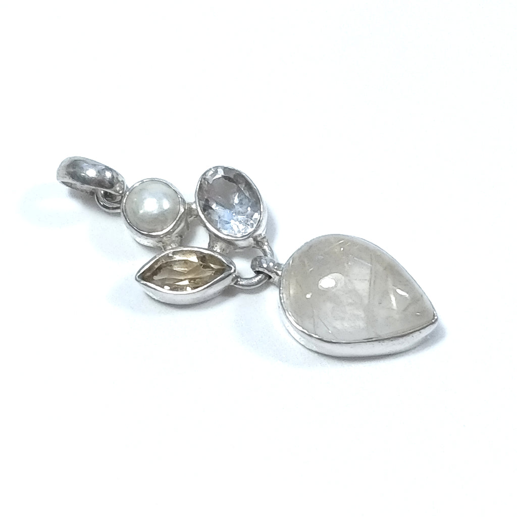 STONE PENDANT | in 925 silver Citrine Pearl Rutilated Quartz | SILVER JEWELRY