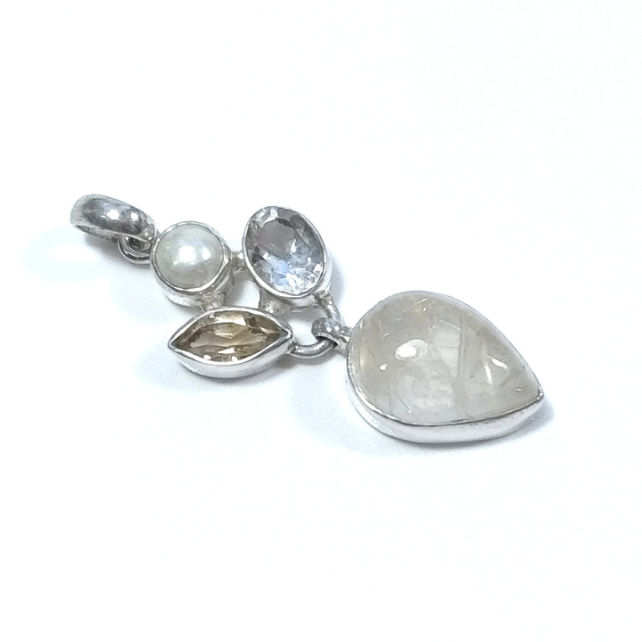 STONE PENDANT | in 925 silver Citrine Pearl Rutilated Quartz | SILVER JEWELRY